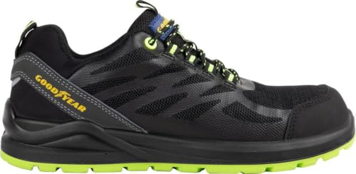 Goodyear Blackbat, Zapatos de Seguridad SP1 sin Metal en Tela Negra y Verde Talla 43 Unisex Adulto