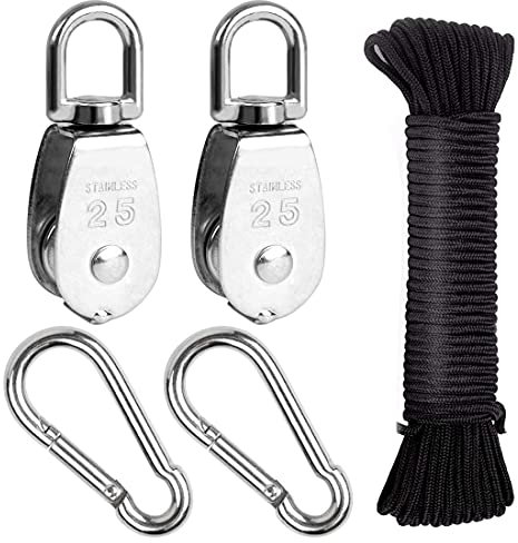 Feibmir Umlenkrolle-set, Edelstahl 304 Flaschenzugrolle, Umlenkrollen für Seile,Seilrolle, Flaschenzug Kinder, Schalen Riemenscheibe,Tragkraft 150kg