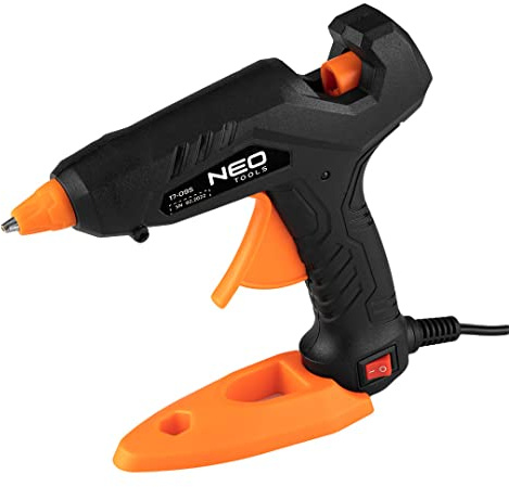 NEO TOOLS Pistolet à colle 8 mm, 30 W, alimentation 230 V, 50 Hz, embout métallique remplaçable, puissance 22 g/min, certificat CE, TÜV Rhénanie, pointe en métal sans goutte pour une application