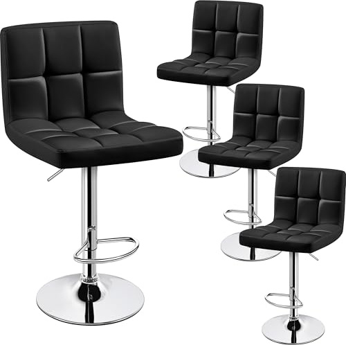 Yaheetech Bar Stools Set of 4, PU Leather Swivel Barstools, Height Adjustable Counter Chairs with Back for Bar Kitchen Island Dining Room, 300lb Capacity, Black