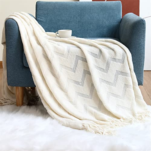 Hayisugal Wohndecke Boho Decke Weich Strickdecke Wolldecke mit Quaste Kuscheldecke Sofadecke Couch Decke Überwurfdecke Tagesdecke, Beige, 130 x 200cm