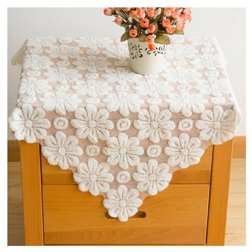 Square Lace Tablecloth Bedside Cotton Linen Small Table Cloth 60x60cm Coffee Table Cover Floral Tables Cover White Vintage Crochet Doilies White Laces Tables Covers for Party Home Kitchen Living Room