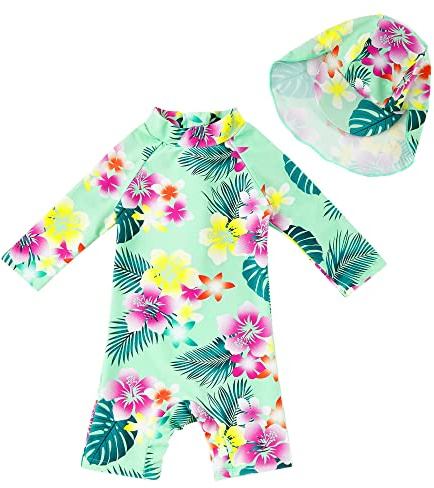 upandfast Baby Girl One Piece Swimwear Suits with Sun Hat Toddler Swimsuits UPF 50+ Sun Protection