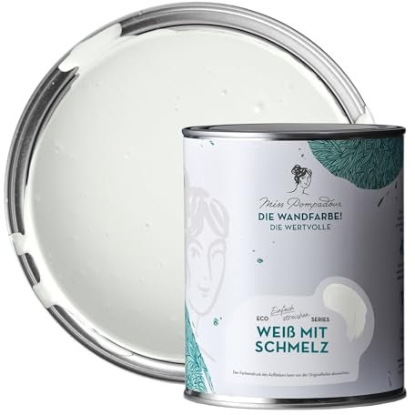 MissPompadour edelmatte Wandfarbe Weiß mit Schmelz 1L - sehr hohe Deckkraft - geruchsneutrale, spritzfreie Farbe - atmungsaktive, wasserbasierte Innenfarbe/Deckenfarbe - Die Wertvolle
