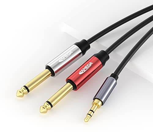 JAMEGA – 3.5mm Klinke auf Dual 6.35mm Klinke Kabel 2m – Audiokabel 6.35mm Klinkenstecker auf 3.5mm Klinke Audio Splitter Klinkenkabel Digital Interface Instrument Kabel für Mischpult, Gitarre usw.