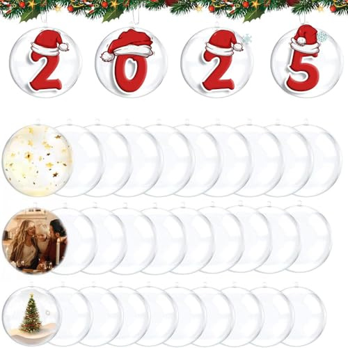 30 Stück Weihnachtskugeln Durchsichtig,Acrylkugeln zum Befüllen 4/5/6cm,Befüllbare Weihnachtskugeln,Befüllbare Christbaumkugeln,Weihnachtskugeln zum Befüllen,Acryl Weihnachtskugeln