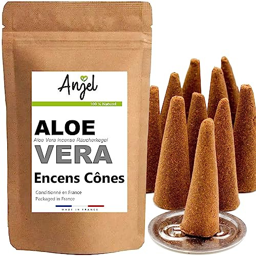 10 Conos de Incienso con Aroma a Aloe Vera – Incienso 100% Natural de relajación meditación purificación + Quemador de Incienso Disponible – NCA