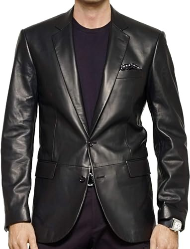 Lambskin Genuine Casual Wear Leather Blazer Sport Coat with Classic Button Closure for Men Black (as1, Alpha, m, Regular, Regular, Black)