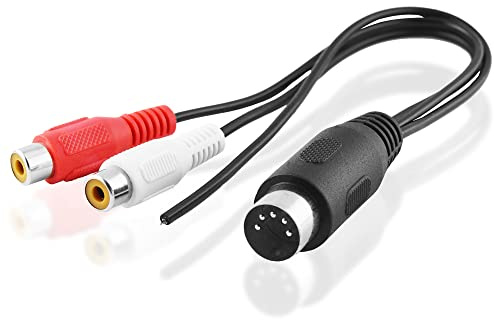 20cm Y Audio Stereo Kabel Adapter Verteiler Splitter Weiche, 1 5pol MIDI Stecker männlich auf 2 L-R Cinch Buchse Kupplung weiblich + Masse, Schwarz