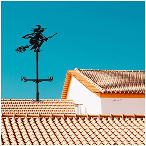 VVLXRIC Hexen Deko Garten, Wetterhahn Windspiel, Hexe aus Gusseisen Garten Deko, Windfahne, für Terrassen- und Gartendachdekoration im Freien