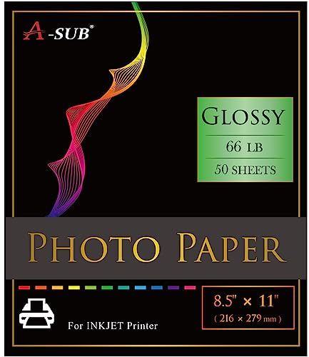 A-SUB Premium Photo Paper High Glossy 8.5x11 Inch 66lb for Inkjet Printers 50 Sheets,Single Sided