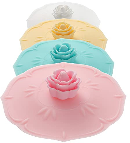 rose Silicone Cup Covers (Set of 4) ， Multicolored Silicone Lids for Mugs, Cups, Tea Pots,Flexible Mug Covers，Hot Cup Lids for Coffee & Tea
