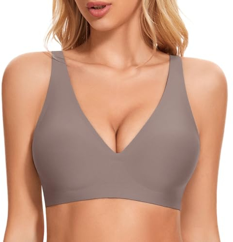 JOYTREE Glatter Damen BH mit Tiefem V-Ausschnitt Klassischer Nahtloser Bügelloser Soft Seamless T-Shirt und Schlaf BH mit Zusätzlicher Verlängerung
