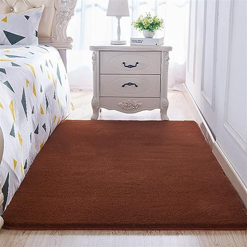 ZWPILY Hochflor Teppich, Einfarbig, Flauschiger Langflor Teppich, Shaggy Flokati, Rechteckig, Pflegeleicht, Wohnzimmerteppich - Fellteppich - Modern Kunstfell Carpet für Schlafzimmer,Braun,200x200 cm