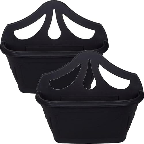 AHS 42cm Venetian Garden Planter - Wall Fence Planter - 7L Plastic Wall Hanging Pot - Lightweight Basket For Flowers - Ideal For Indoor And Outdoor Decoration - Modern Flower Pot (Black, 2)