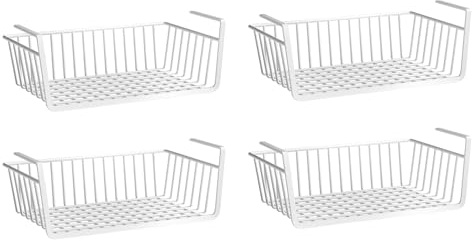 COITROZR 4 Stück Hängekorb Küche, Hängekorb aus Metall, Unter Schrank Lagerung Organizer, Schrankkörbe, Allzweckkorb Aufbewahrungskorb für Schreibtisch, Bad, Vorratskammer, Weiß, 27 x 25 x 14 cm