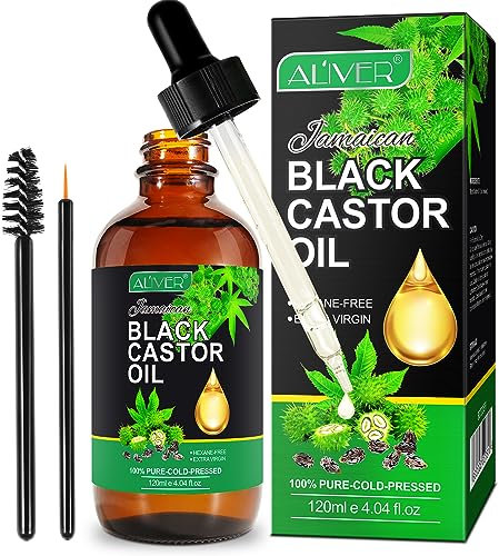 Jamaican Black Castor Oil, Organic Castor Oil 100% Pure Cold Pressed Body Massage Black Castor Oil Essential Oils for Body Face & Skin, Eyebrows Growth, Hair Nourishing, Skin Moisturizer, 120ml