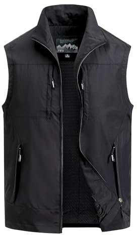 MeiLayM Herren Outdoor Weste Atmungsaktiv Anglerweste Sommer Schnelltrocknend Weste Vielen Taschen Weste Freizeit Ärmellos Jacke Camping Safari Fotografie Weste Schwarz,XXL