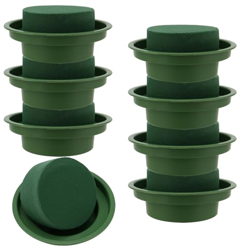 MAHIONG 8 Pcs Round Floral Foams in Bowl, Green Floral Foam Block with Tray, Flower Arranging Accessories for Wedding Decoration, Floral Arrangements, Florist Supplies, Table Ornament