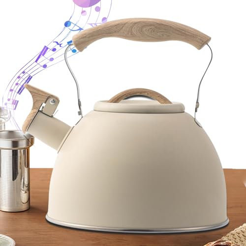 Samuliy Bollitore da tè a fischio per piano cottura, 3 l, in acciaio inox, stile vintage, manico resistente al calore, teiera per piano cottura, da cucina