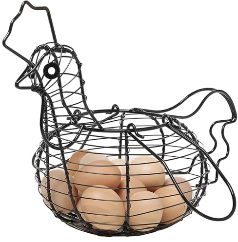 Egg Holder Basket Chicken Shaped Wire Fruit Metal Table Top Snacks Organizer Kitchen Gadget Black, Egg Baskets
