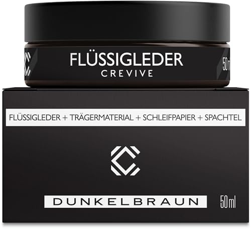 CREVIVE Flüssigleder Dunkelbraun 50 ml (Braun) - Leder Reparatur Set Dunkelbraun - Kunstleder Reparaturset - Lederreparaturset für Sofa, Couch, Lenkrad, Autositze
