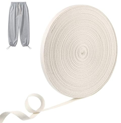 50 m Fettuccia Cotone, Nastro di cotone, 10 mm, Corda Piatta in Cotone Intrecciato, Corda per cappello, Accessori per Vestiti, Corda per Cucito, Cappello, Lacci fai da te, Bordatura Cucito (Bianco)