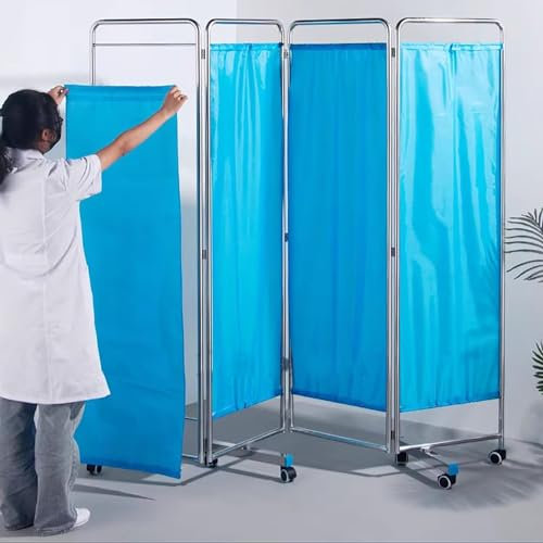 HDYZJQ Medical Room Divider Foldable Blue, 4-panel Medical Privacy Partition Screen with Wheels, Mobile Privacy Screens for Rooms With Shelves