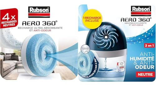 Rubson AERO 360 Recharges en tabs neutres pour absorbeur d'humidité & AERO 360 Absorbeur d'humidité pour pièce de 20 m², déshumidificateur d'air efficace