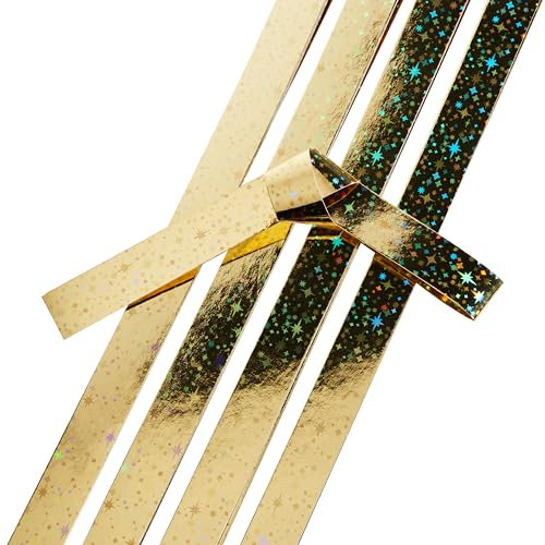 Gebrüder Bertels Papierstreifen Holografie 16 Stk 15 mm x 45 cm Papier Weihnachten Basteln Dekoration Scrapbooking DIY Bastelmaterial Gold