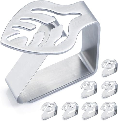 FANXIYA 8 Stück Tischdeckenklammer Edelstahl Tischdecke Clips Tischtuchklammern Tischbeschwerer für Draußen Tischdeckenhalter für Tischplatten mit Einer Dicke von ≤3cm Geeignet (Blätter)
