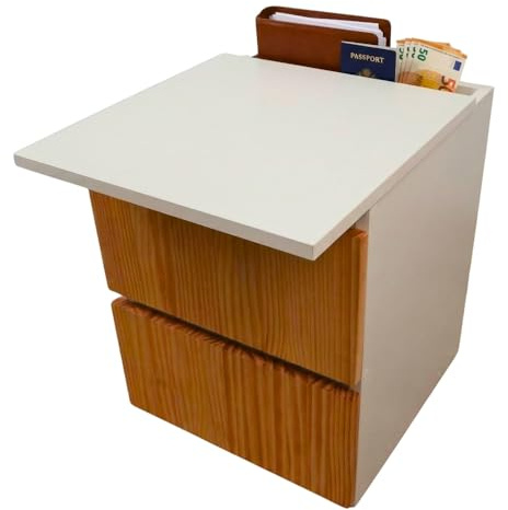 Beetle Print Hidden Drawer Unit with NFC Smart Lock and TTLock App | White Furniture with Natural Pine Fronts | Secret Compartment | Camouflaged Safe | Smart Hidden Storage