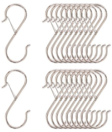 Mythosurge 20 Stück S haken zum Einhängen, S Haken Edelstahl mit Sicherheitsschnalle Schwerlast Metall haken 3.5in/9CM Anti-Drop Edelstahl Aufhängehaken(Silbrig)