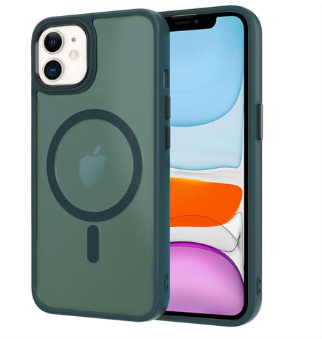 AOMYKE für iPhone 11 Hülle Magnetisch, Handyhülle für iPhone 11 kompatibel mit Magsafe Transluzente Matte Anti-Fingerabdruck Kratzfeste PC Rückseite + TPU Bumper - Grün