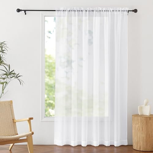 PONY DANCE Extra Wide White Door Net Curtain 1 Panel - 80x84 inches Voile Curtain for Living Room/Patio Door, Room Divider See Through Tape Top Semi Transparent Voile Sheer Panel, White