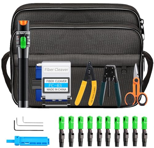 FTTH Kit Outils avec Cliveuse Fibre Optique FC-6S, Localisateur Visuel de Défauts 30mW 30KM, Connecteur froid rapide de Fibre Optique SC/APC, Kit de Connection à froid