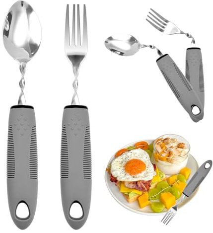 Parkinson Besteck mit Dickem Griff, Besteck fuer Parkinson Senioren Behinderte, Behinderten Hilfsmittel, Parkinson Hilfsmittel für ältere Menschen, Arthritis, Parkinson, Behinderte (Grau)