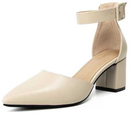 qibusleen Womens Cerrado Puntera Tacón Bloque Sandalia Tobillo Correa Chunky Tacón Bombas para Mujeres Fiesta Boda Dressy Cómodo Cuero Ante Sandalias Zapatos