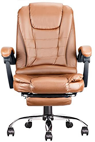 OWOHYG Schwarzer ergonomischer Büro-Computertisch mit hoher Rückenlehne, PU-Leder, Rolltisch, verstellbar, mit Lordosenstütze, Kopfstütze, Armlehne, drehbar(Amber-One Size)