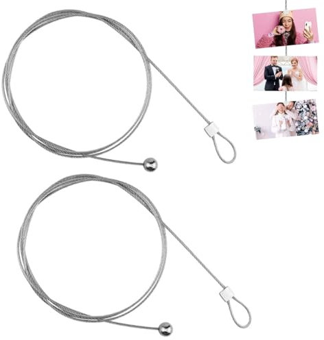 2 Stück Fotodrahtseil, Einstellbar Stahlseil Seilaufhängung, Edelstahl Bilder Aufhängen, Fotoseil Edelstahl Draht Seil BildaufhäNgung Seil Fotoseil Mit Zum AufhäNgen Von Fotopostkarten - 200cm x 1,5m