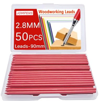 MROOFUL 50 minas de lápiz de carpintero de 2,8 mm, color negro, amarillo, rojo, utilizadas para marcar dibujos de arquitectos con graffiti (rojo)