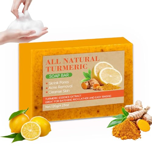 Soleneva Kurkuma Zitronen Kojisäure Seife, Natürliche Turmeric Soap für Gesicht und Körper, Curcuma Seife für alle Hauttypen, Naturseife für Reinigung, Reduzierung von Pickel und Ölkontrolle (1)