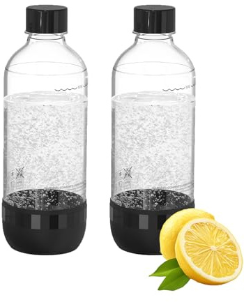 PinPure Soda Maker Bottles, BPA-Free Reusable Soda Bottles (2-Pack), 1L Leakproof Carbonated Water Bottles with Secure Seal, Compatible with Most Soda Makers Black