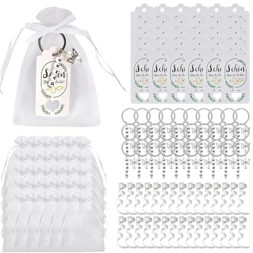 KBIBCK Danke Schutzengel Anhänger, 30 Stück Danke Schlüsselanhänger Schutzengel mit Organza Beutel, Dankeskarte, Gastgeschenke Schutzengel Schlüsselanhänger für Hochzeit Kommunion Taufe Geburtstag