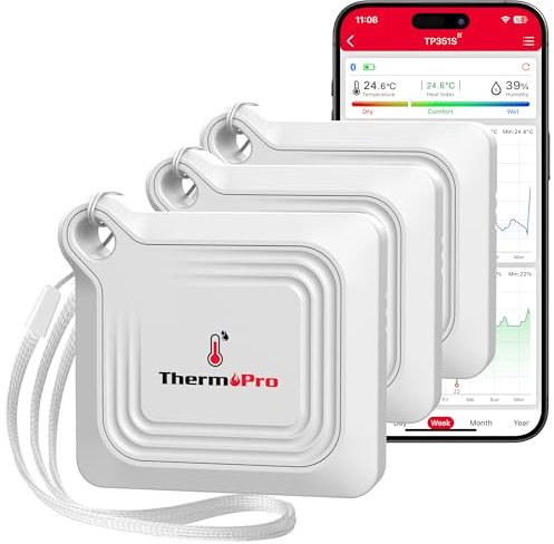 ThermoPro TempPro TP351 Thermomètre Hygromètre Bluetooth 3 Pièces - Moniteur Température/Humidité 80M, Capteur Intérieur Extérieur avec Application (Contrôle à Distance)