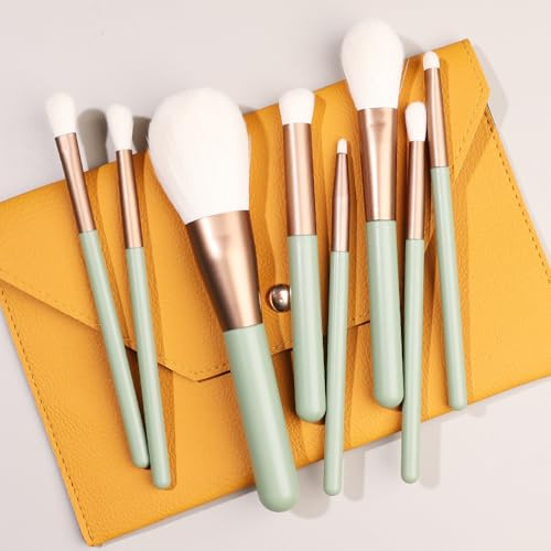 Nvzi Makeupborstset 8 st premium syntetiska foundation pulver concealers ögonskuggor rodna gröna sminkborstar med orange förvaringsväska