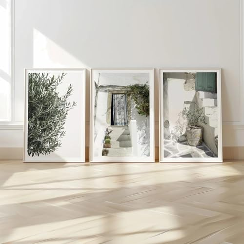 3er-Set, italienischer grüner Olivenbaum, Naturlandschaft, Wandkunstdruck, Touristenstadt-Kunst, Leinwandposter, moderne Landschaft, Wanddekoration, 50 x 70 x 3 cm, rahmenlos