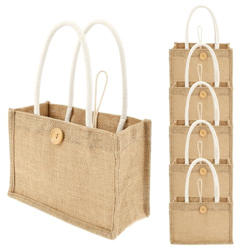 Lot de 12/6 sacs en toile de jute avec poignée - Sac de courses imperméable réutilisable, Lot de 6