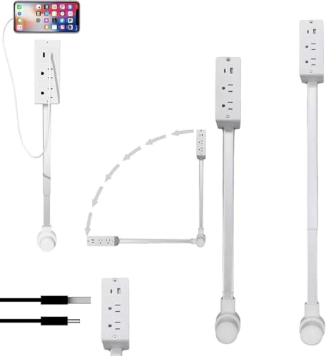 Extendable Rotating Outlet, Electrical Outlet Expander with USB-A, USB-C Port, Extends 22''-34'', Rotates 90°, ETL/UL Certified, Used for Sockets Behind Furniture