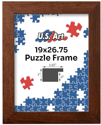 US Art Country Walnut Brown 19x26.75 Puzzle Frame 1.25 Inch Wide - Handmade American Picture Frames with Preinstalled Hangers and UV Blocking Plexiglass, 19x26.75 Frame